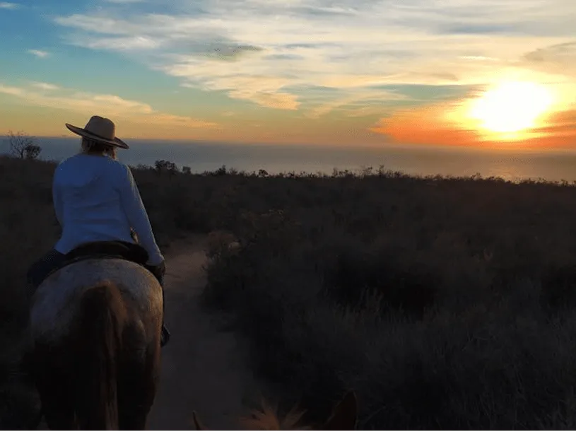 A rider heading toward the sunset
